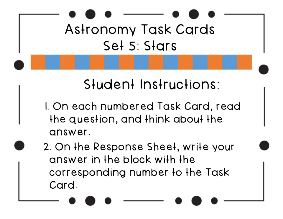 Student instructions: read the question on each numbered card, then write the answer in the matching Response Sheet block