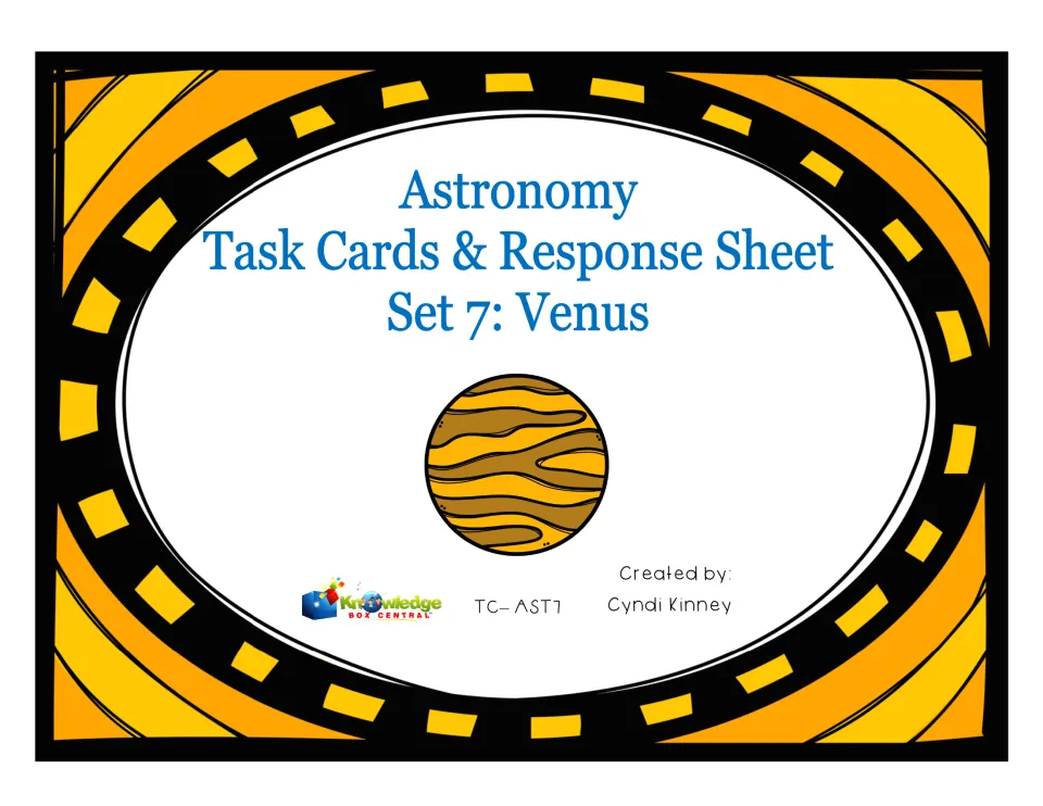 Astronomy Task Cards & Response Sheet Set 7: Venus cover, with an illustration of the planet Venus