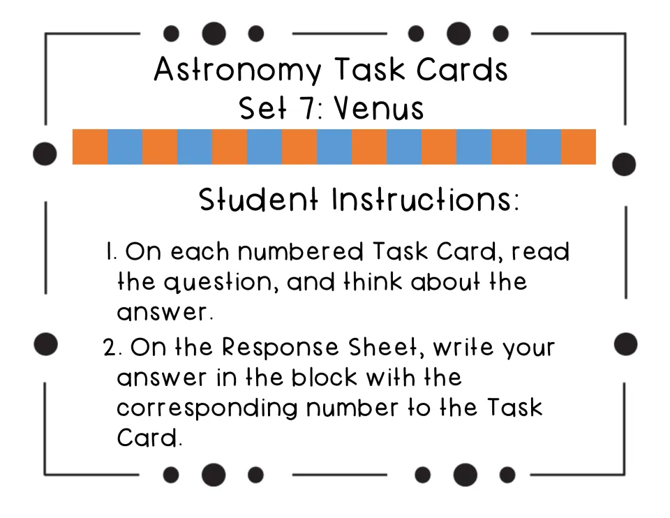 Student instructions: read the question on each numbered task card and write it in the matching numbered box