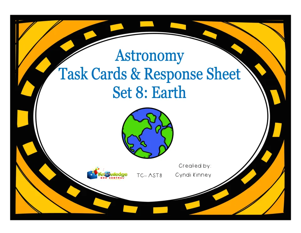Astronomy Task Cards & Response Sheet Set 8: Earth cover with a globe, created by Cyndi Kinney