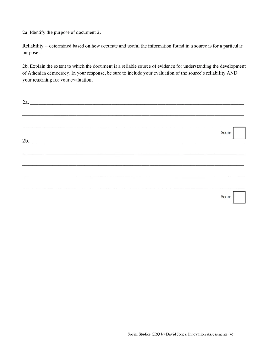 Sourcing questions on document 2: students identify its purpose and judge its reliability for studying Athenian democracy