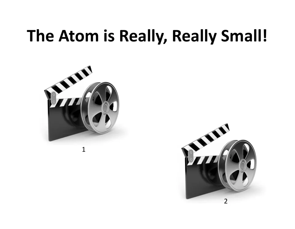 The Atom is Really, Really Small: two numbered video icons students use to find links and take jot notes on atom size