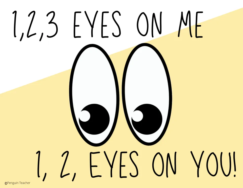 Attention grabber poster 2: '1,2,3 Eyes on Me' and '1, 2, Eyes on You!' illustrated with cartoon eyes.