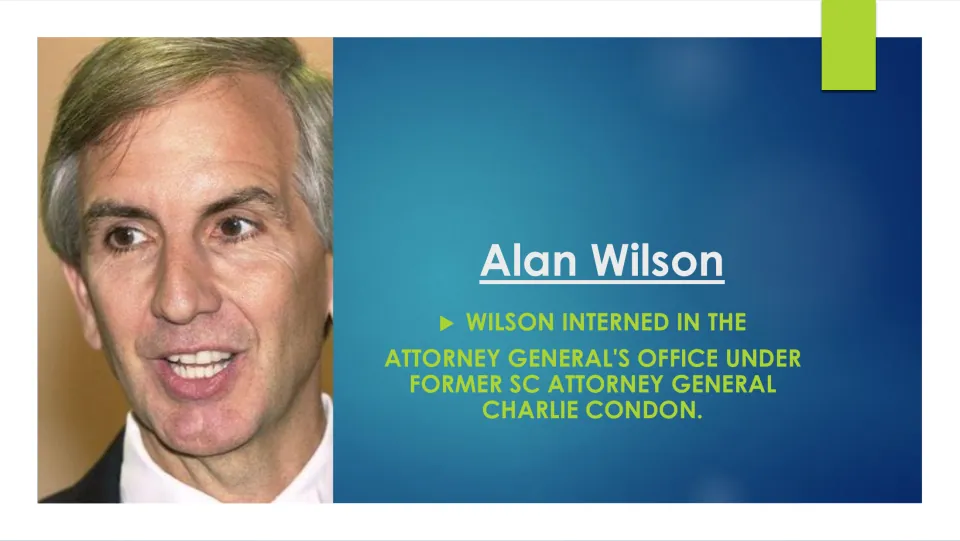 Career slide: Wilson interned in the Attorney General's office under former SC Attorney General Charlie Condon; portrait
