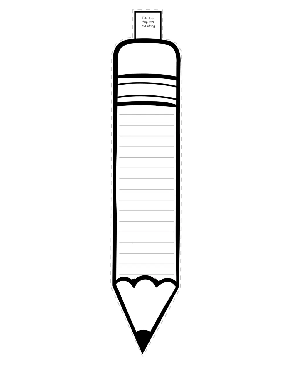 Blank-label pencil pennant with narrow-ruled writing space so students or teachers can add their own title before writing