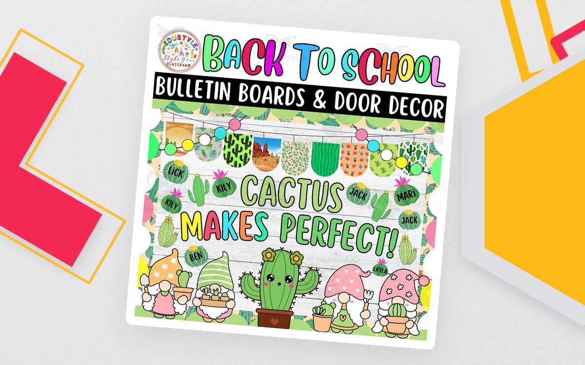 August And Cactus Back To School Bulletin Board or Door Decor Kit teaching resource preview