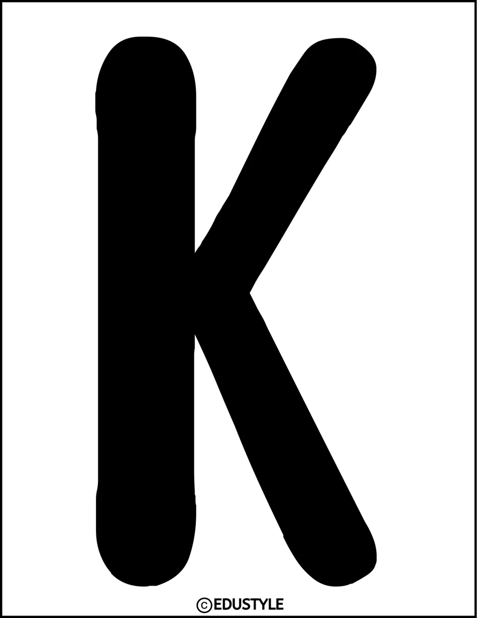Door decor letter K: a single oversized black capital K sized to cover the page, to cut out and add to a display message