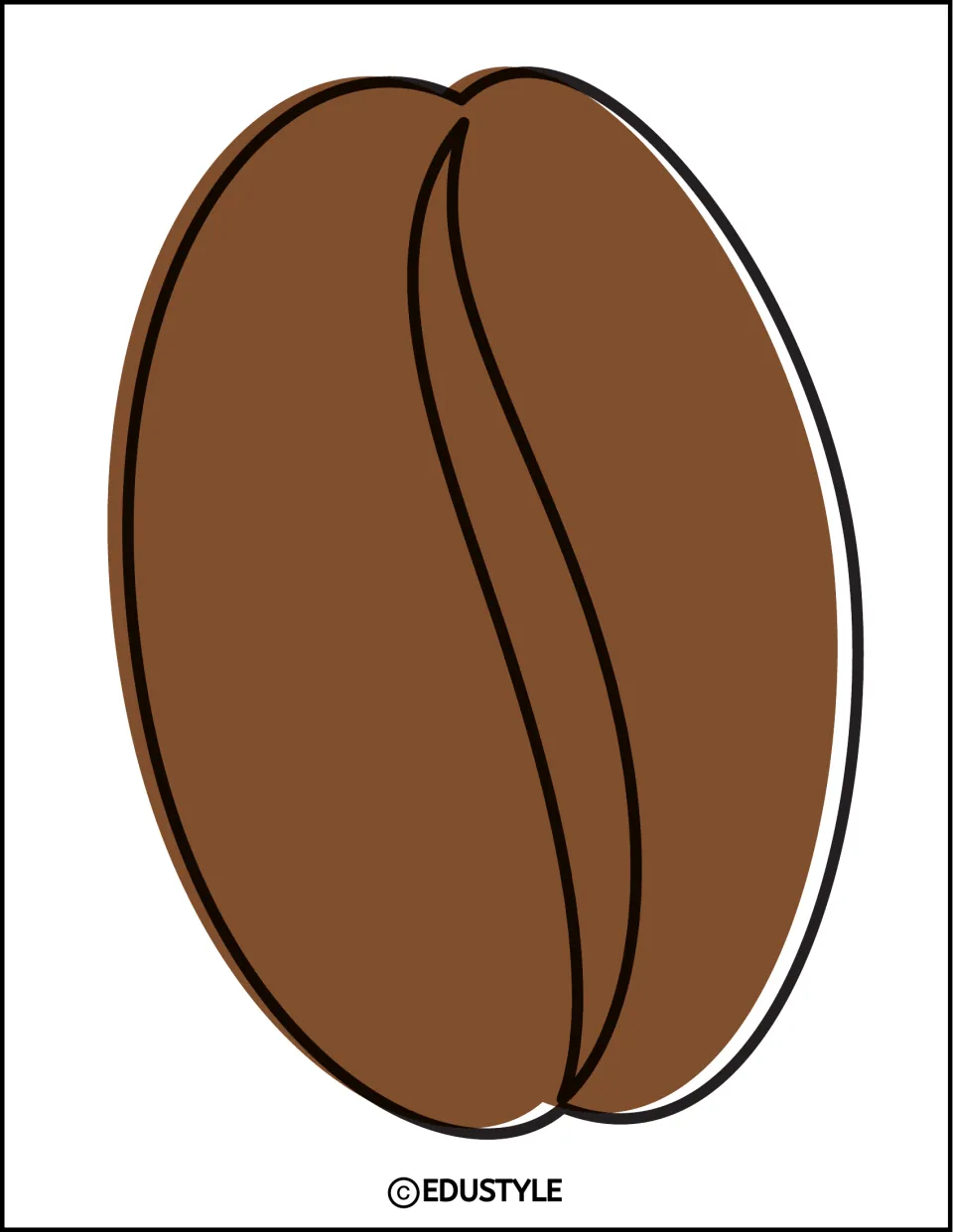 Coffee bean decoration: one large upright brown coffee bean with an outline and center crease, to cut out for the display