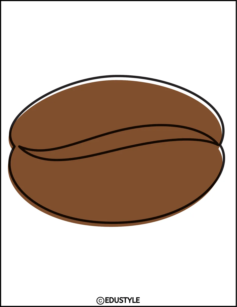Sideways coffee bean: a wide brown bean with an S-shaped seam across its middle, ready to cut out and mount