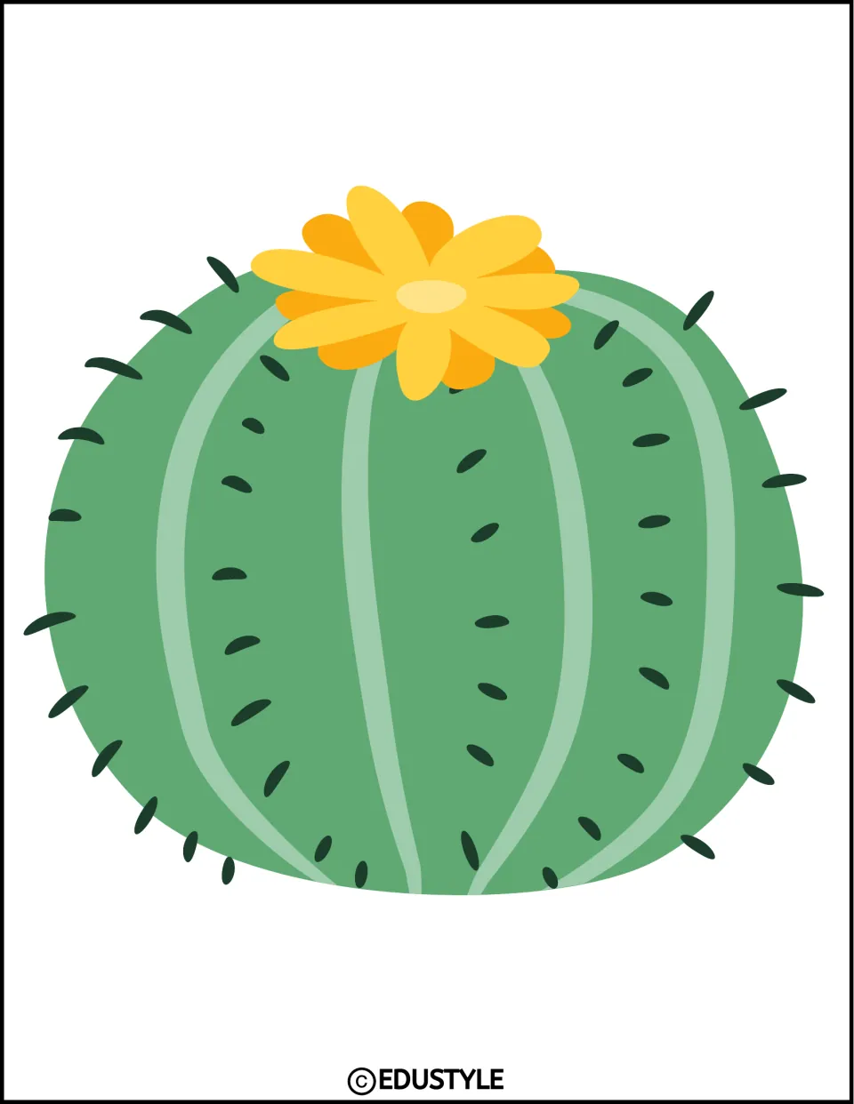 Larger round green cactus with a yellow flower, a display graphic for the bulletin board or door decor kit