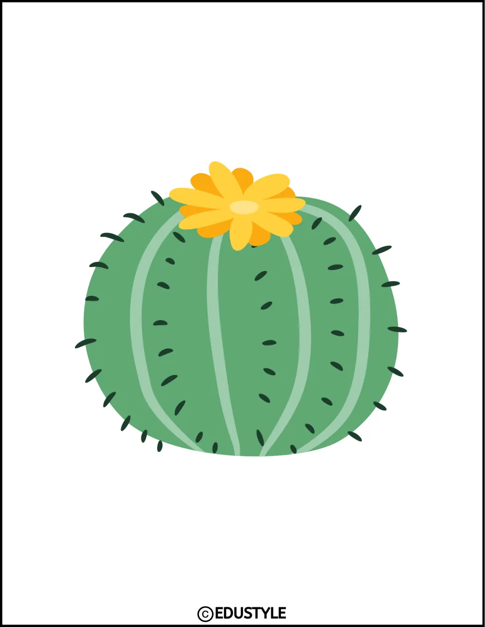 Smaller round green cactus with a yellow flower, a display graphic for the bulletin board or door decor kit