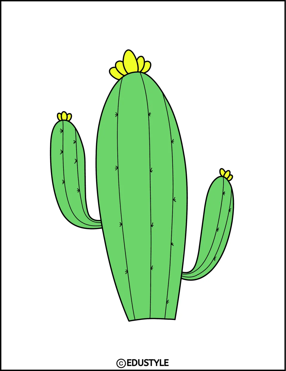 Smaller tall green cactus with two arms and yellow flowers, a decoration for the bulletin board or door kit