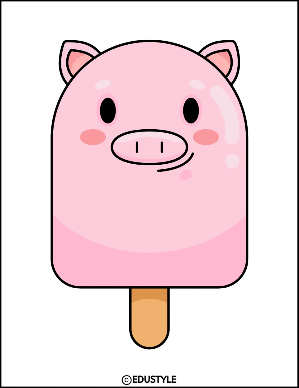 Smaller pink pig popsicle decoration for the back-to-school bulletin board or door kit, printed one per sheet