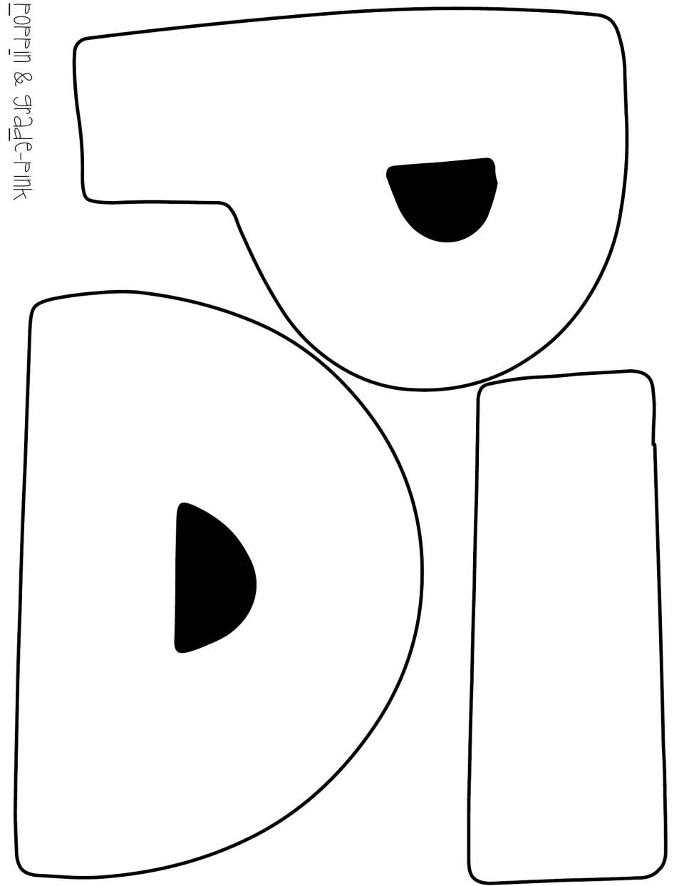 Same pink-set letter outlines with the inner holes shaded black, so hand cutters can skip cutting inside each letter