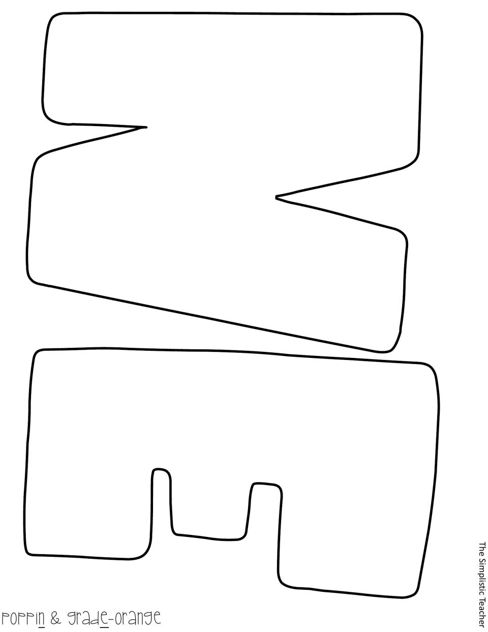 Blank outline cut-outs of the letters N and E, labeled Poppin & grade-orange, for the orange letters of the headline