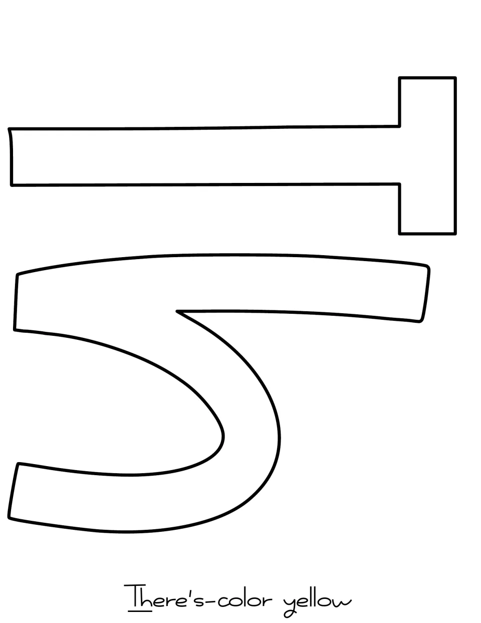 Outlined bubble letters T and h for the word There's, labeled color yellow, to print, color and cut out for the door