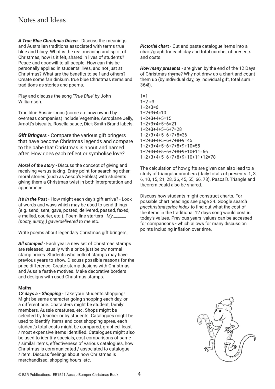 Teacher extension ideas explore Australian traditions, gift giving, shopping costs, and counting 364 gifts