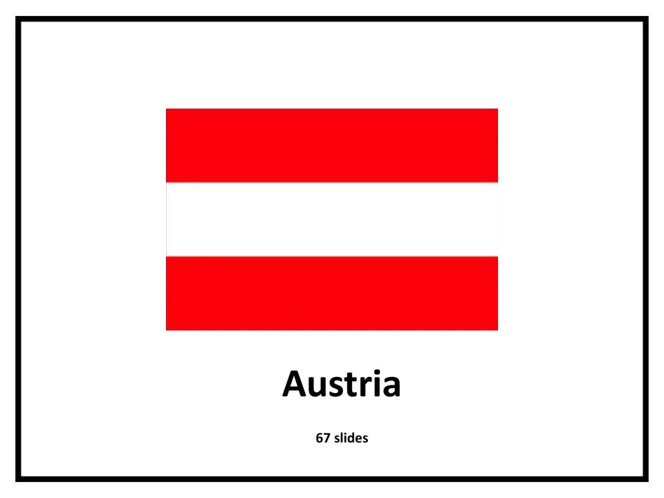 Cover slide for the Austria presentation, showing the red-and-white national flag and the count of 67 slides