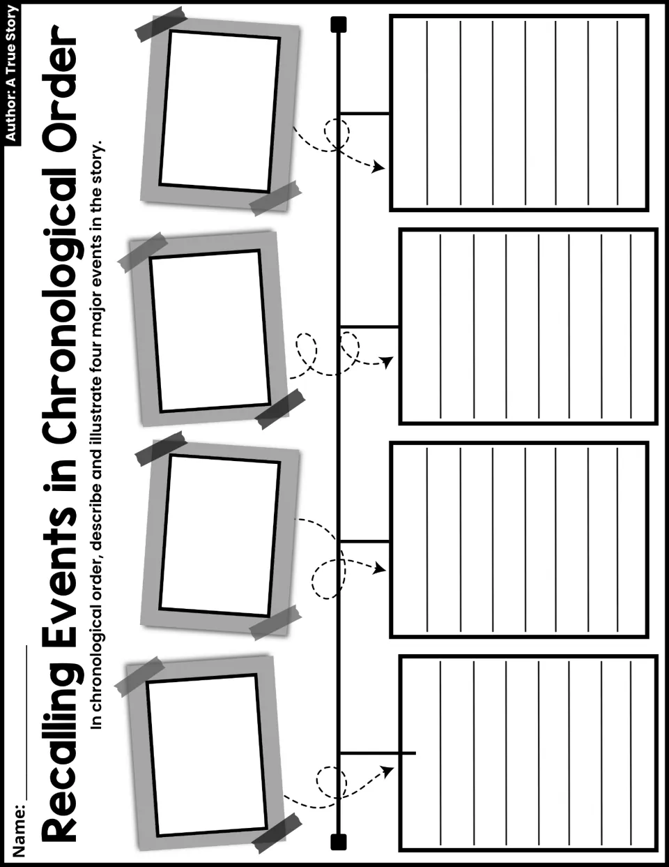 Recalling events in chronological order: students illustrate and describe four major story events along a timeline