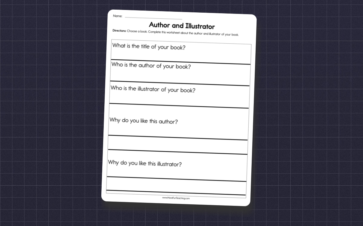 Author and Illustrator Worksheet preview: A space for identifying a selected book