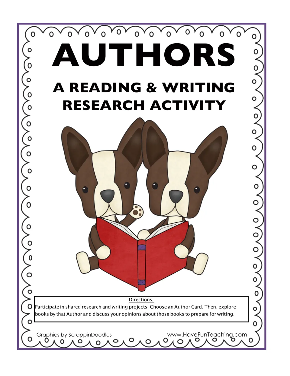 Authors reading and writing research cover: students choose an author card, explore that author's books and share opinions