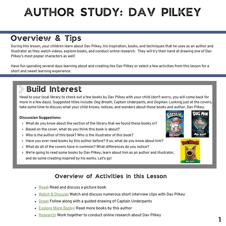 Dav Pilkey author study overview: students discuss Dog Breath, Captain Underpants and Dog Man covers