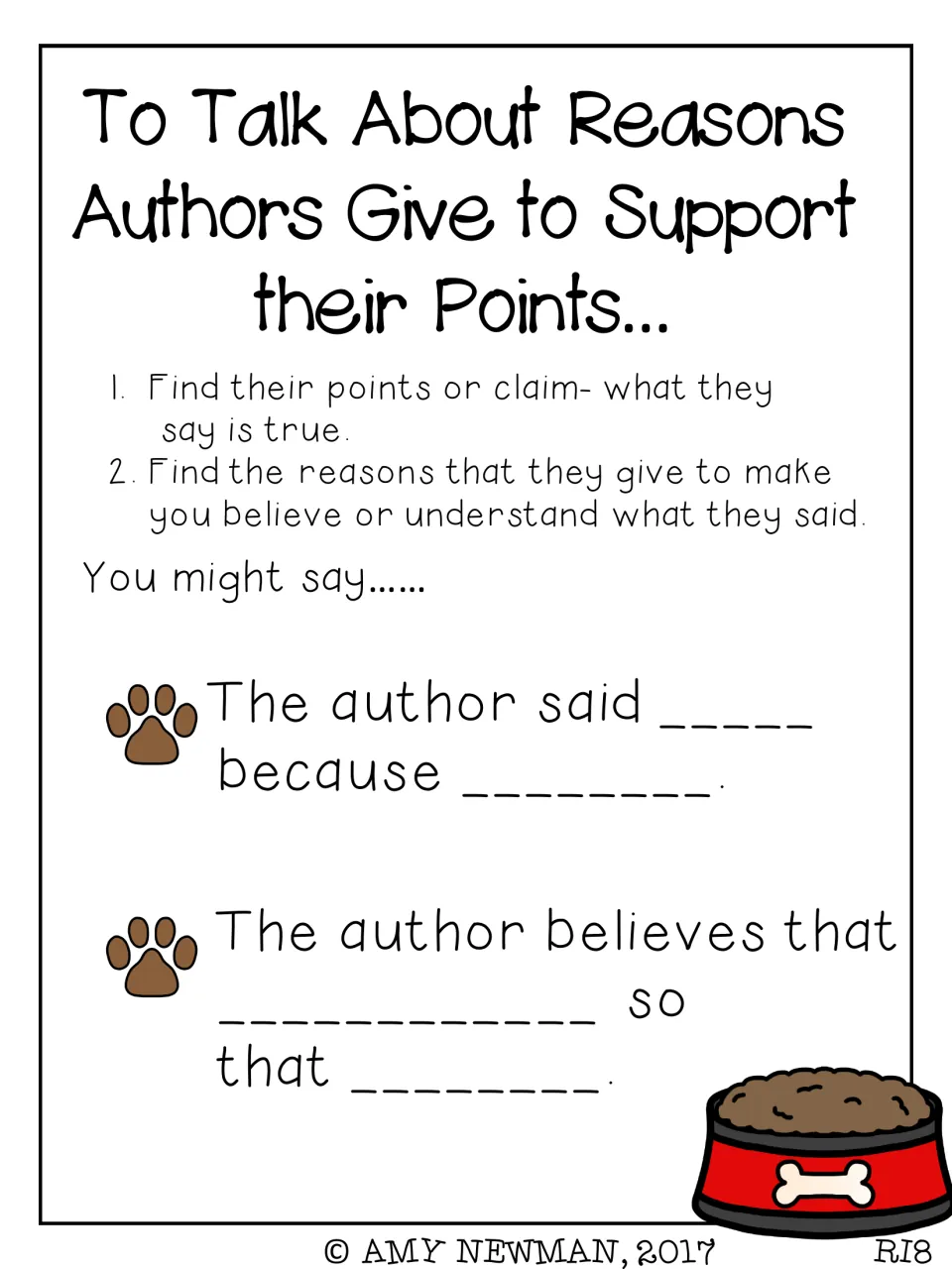 Talking about reasons: two steps for finding a claim and reasons, plus sentence frames like The author said ___ because