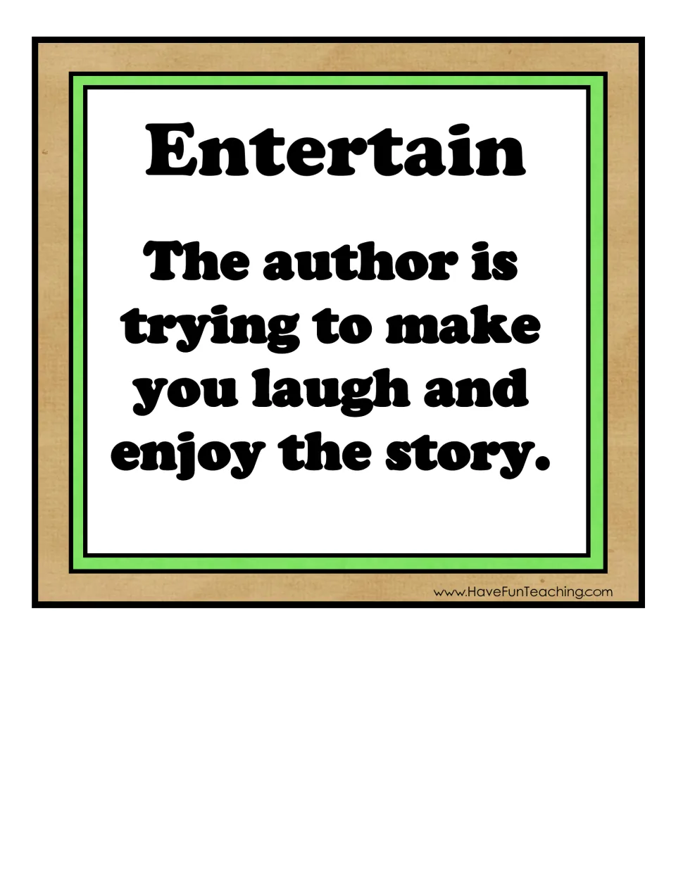 Entertain category card: the author is trying to make you laugh and enjoy the story, a header for sorting examples