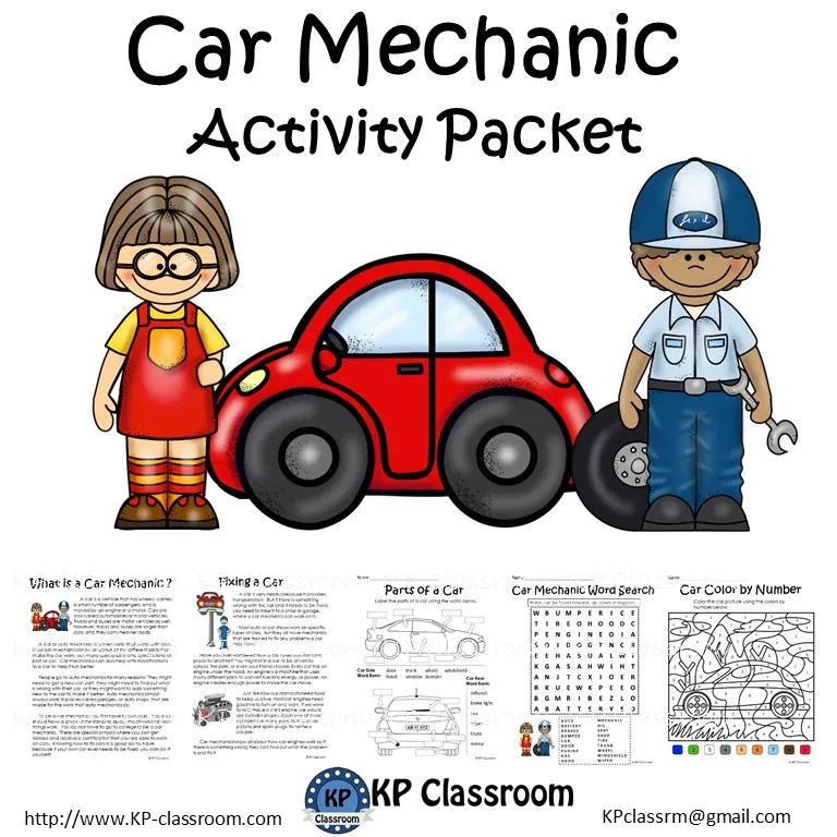 Auto and Car Mechanic Activity Packet and Worksheets – cover