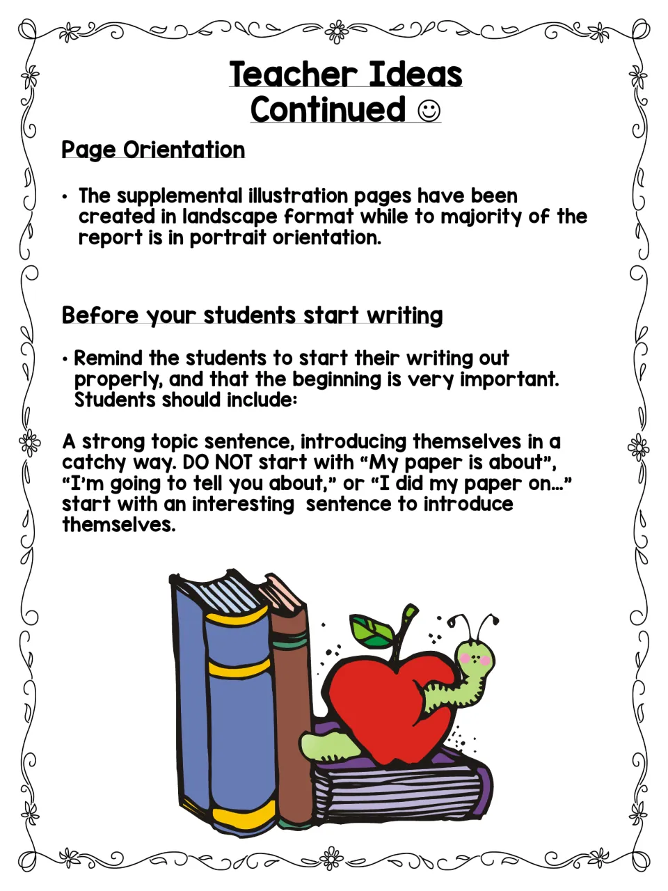 Autobiography teacher guidance on page orientation and writing an engaging opening sentence to introduce oneself