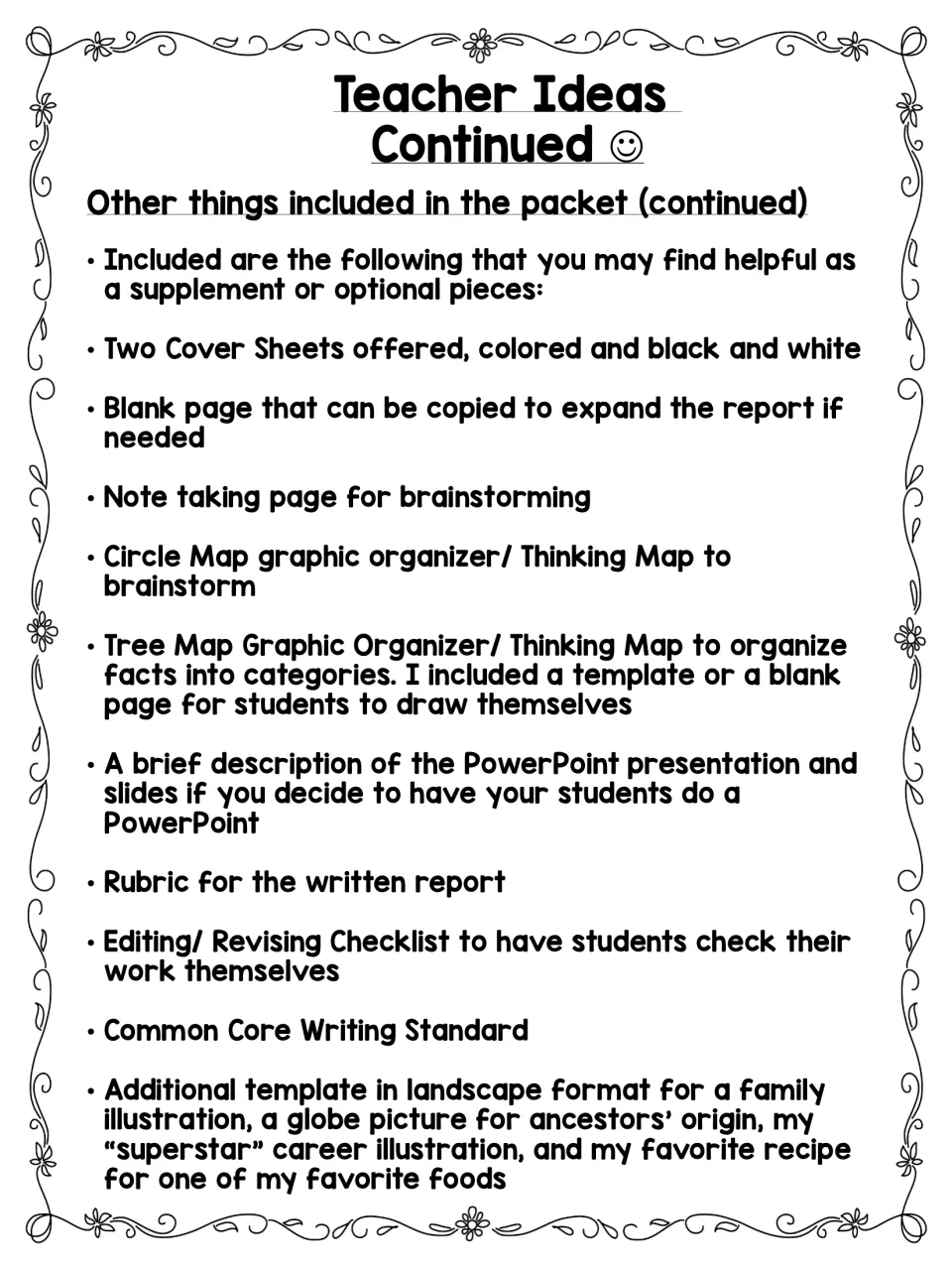 Autobiography packet supplement list: covers, brainstorming maps, rubric, revision checklist, and illustration pages