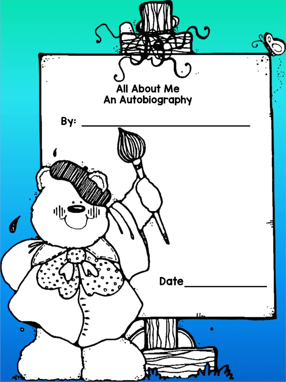 Color cover option for the autobiography packet, titled 'All About Me An Autobiography,' with author and date fields