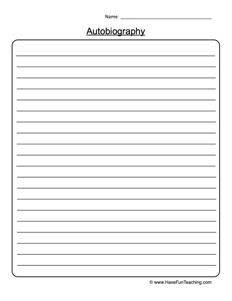 Autobiography continued: students keep writing and finish the personal life story begun on the prompt page