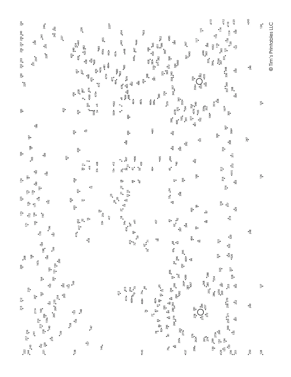 Extreme dot-to-dot: students connect numbered dots from 1 to 503 in order, sequencing numbers to reveal a hidden picture
