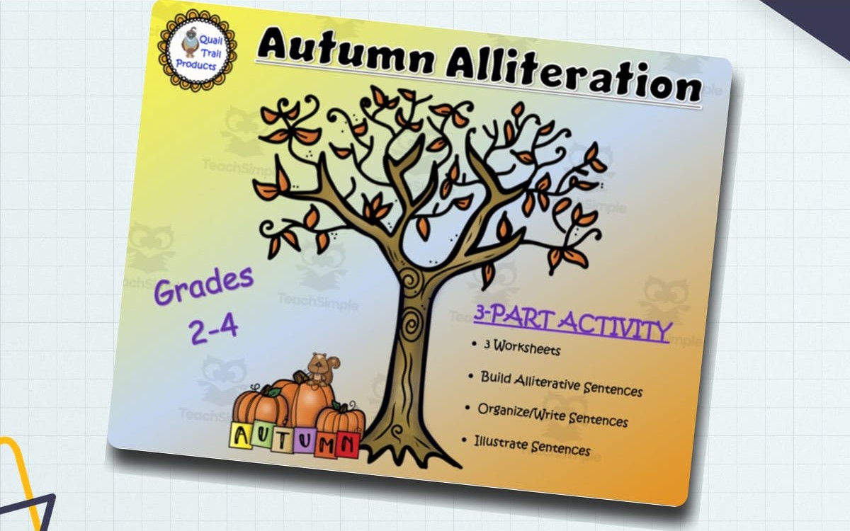 Autumn Alliteration Worksheets – Grades 2–4 Set preview: Three student alliteration worksheets