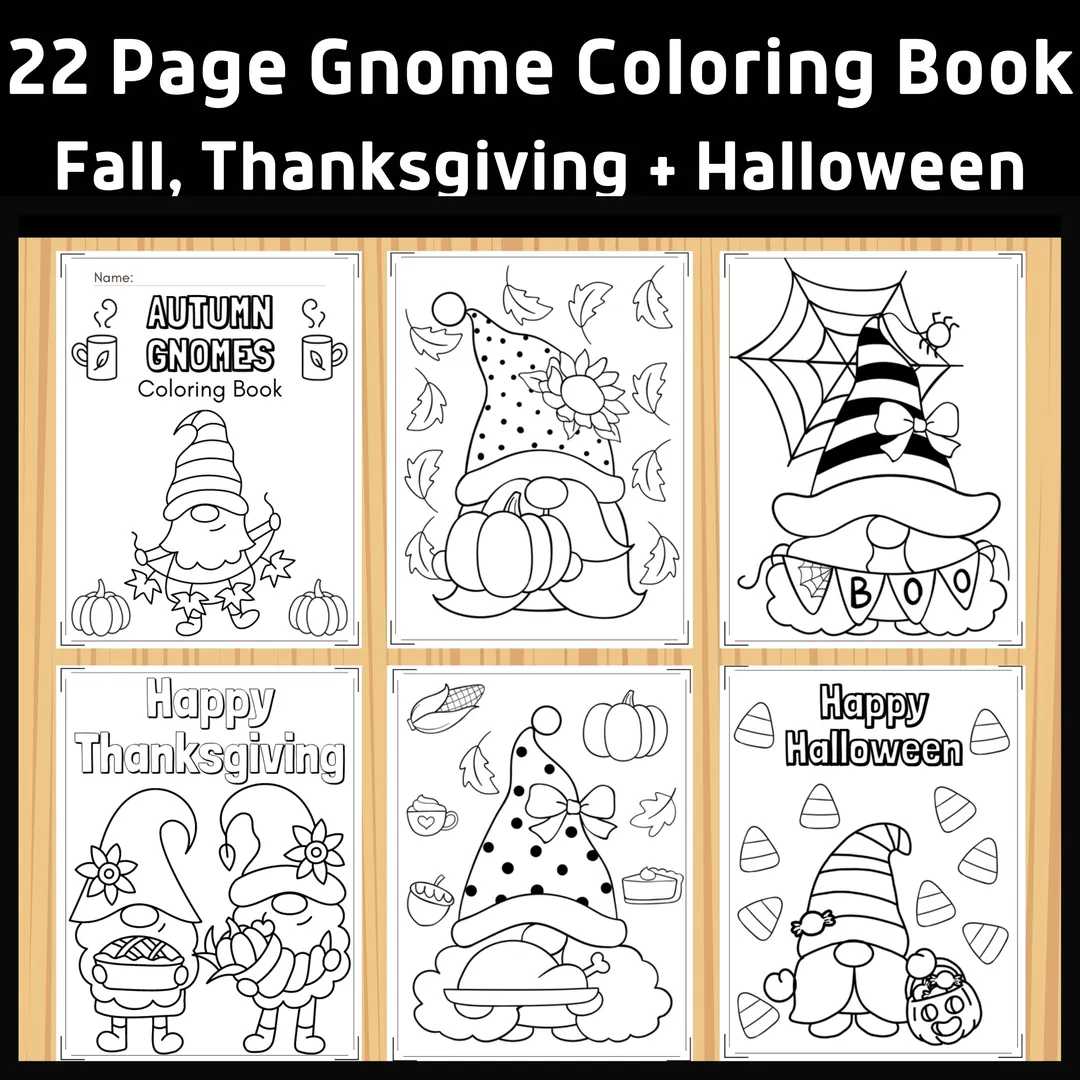 Autumn Gnomes Coloring Book – 22 Holiday Pages – cover