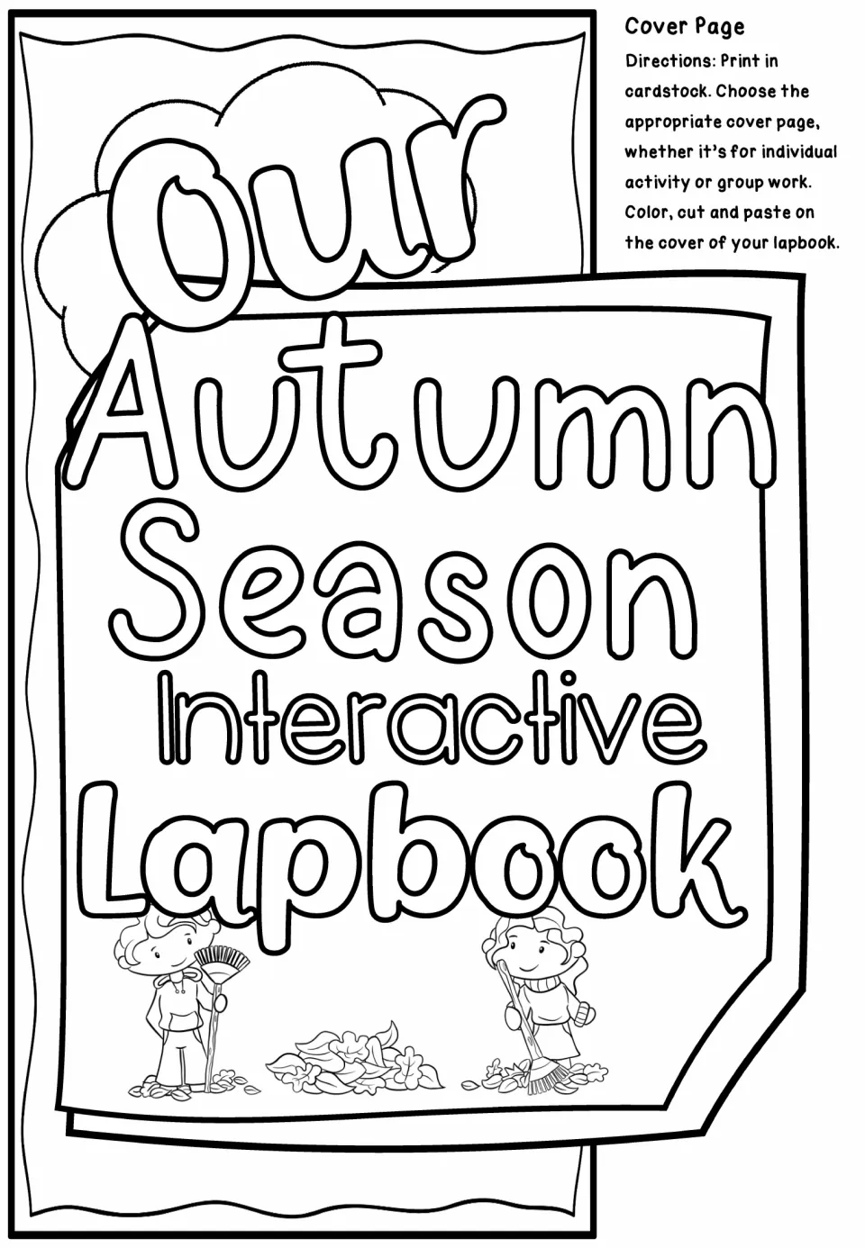 Group lapbook cover reads “Our Autumn Season Interactive Lapbook,” with directions to color, cut, and paste.