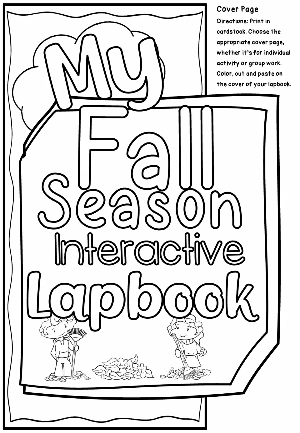 Individual lapbook cover reads “My Fall Season Interactive Lapbook,” with directions to color, cut, and paste.