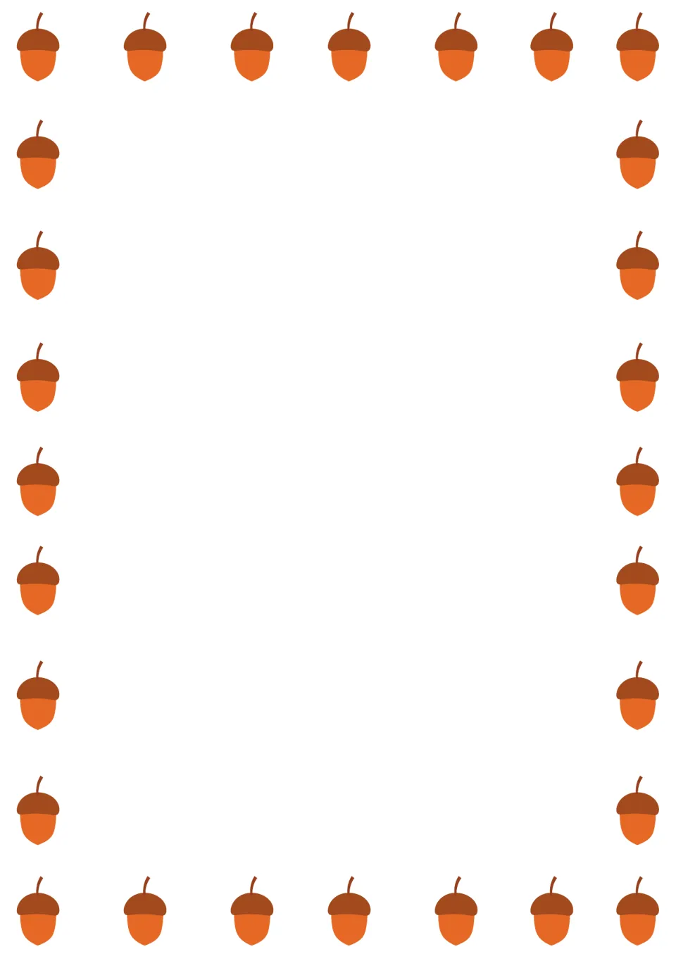 Autumn writing paper ringed with orange and brown acorns, leaving open blank space for students to write or draw freely