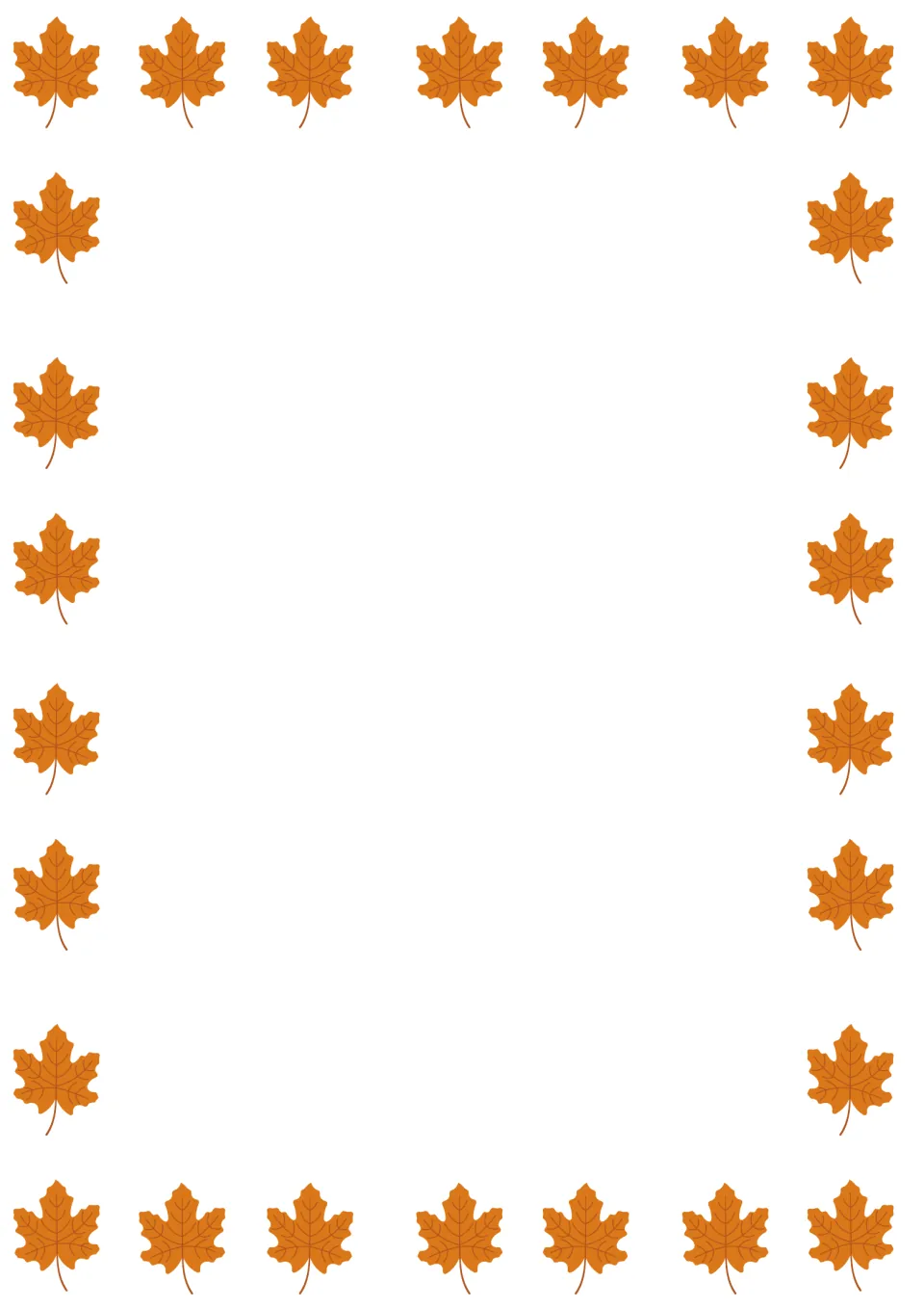 Fall writing page edged with orange maple leaves and a blank unlined center where students write a story, note or poem