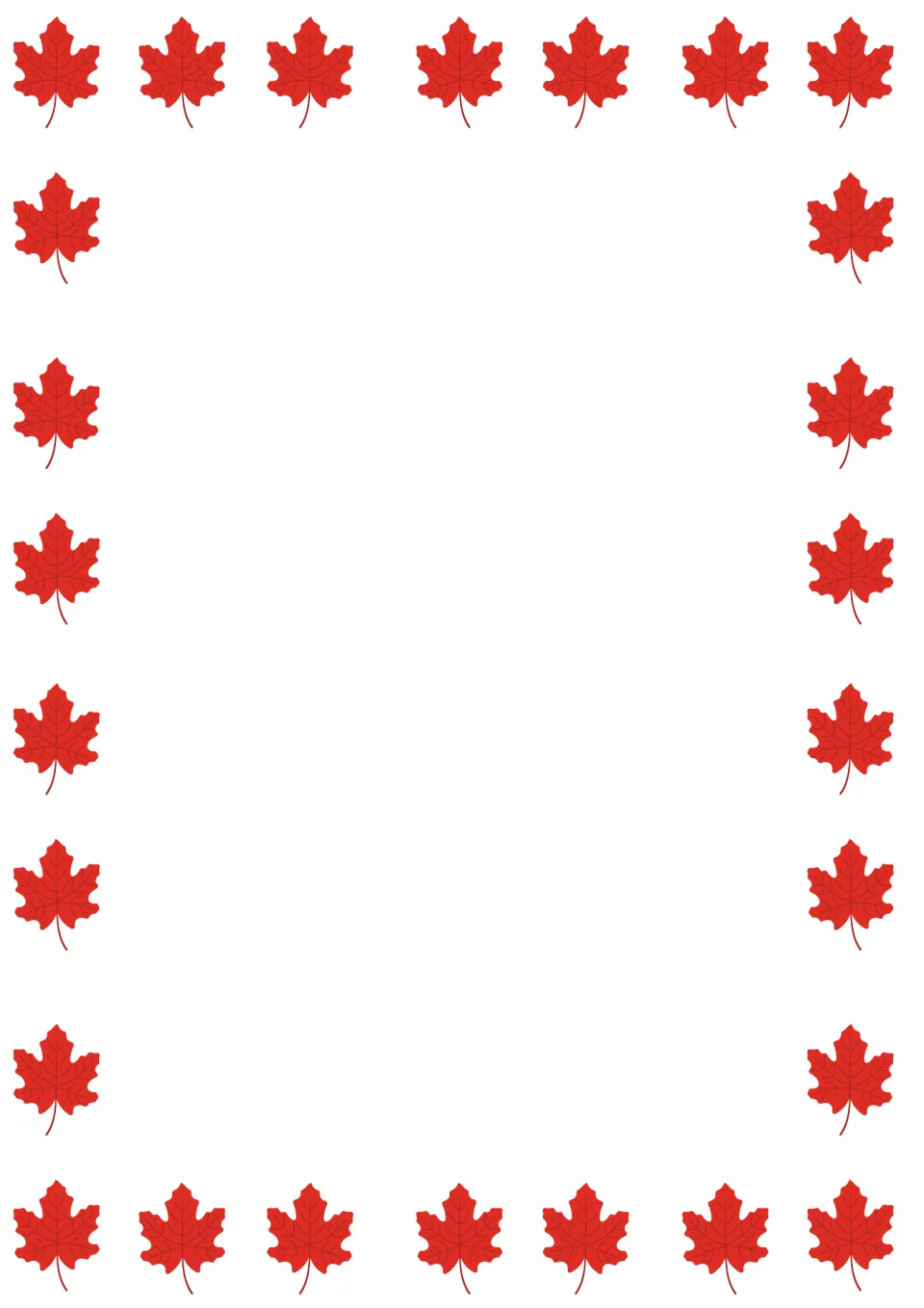 Red maple leaf writing paper with a plain blank center for students to write sentences or draw an autumn picture