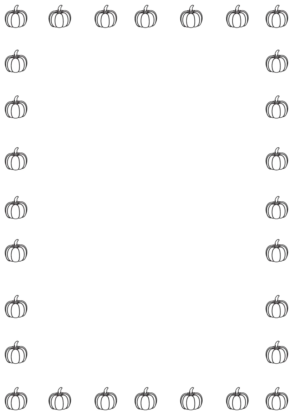 Black-and-white pumpkin writing paper with outlined pumpkins to color and a blank center for students to write
