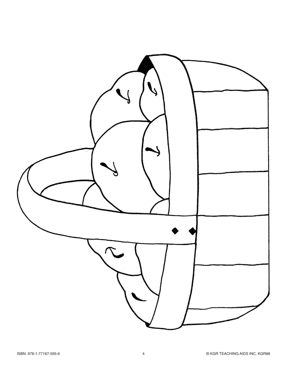 Fall picture collection coloring page showing apples in a handled basket for vocabulary or classroom displays