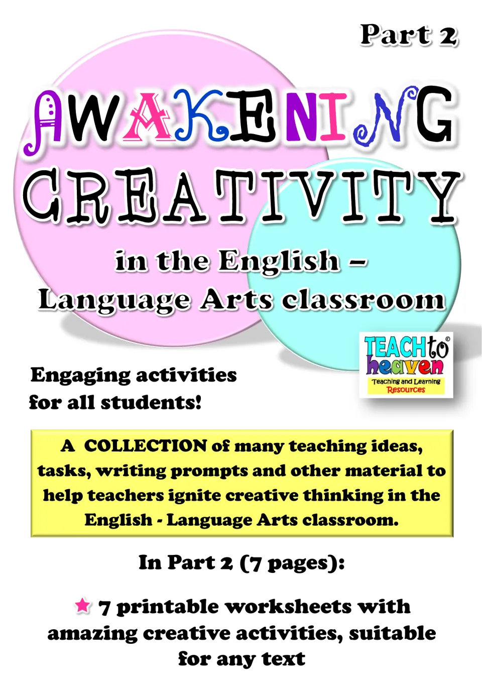 Awakening Creativity Part 2 cover: a set of 7 printable creative-thinking worksheets for ELA that work with any text