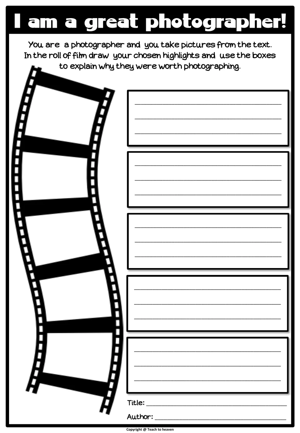 I am a great photographer!: students draw key moments from a text on a film strip and explain why each one matters