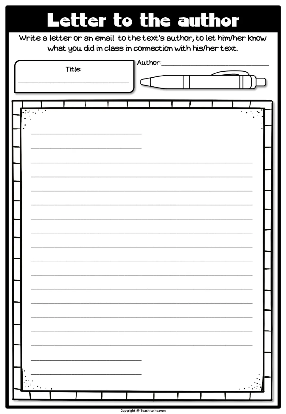 Letter to the author: students write a letter or email to a text's author telling them what the class did with their text
