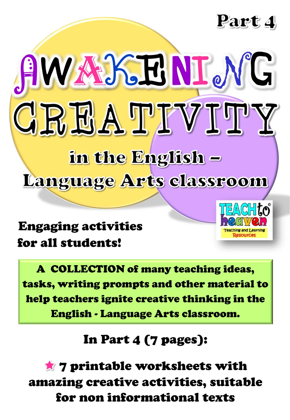 Awakening Creativity in the English-Language Arts Classroom Part 4 cover: 7 printable worksheets for non-informational texts