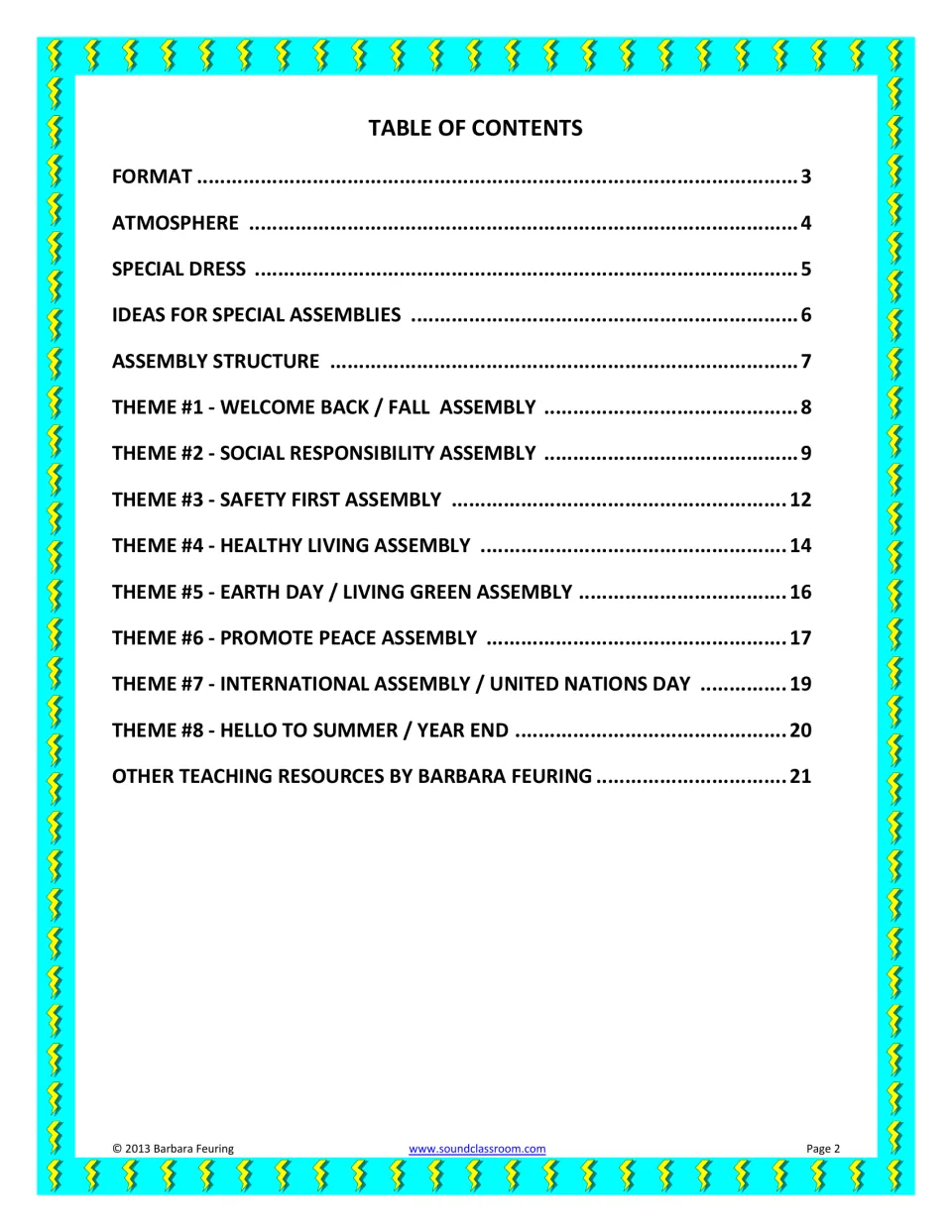 Table of contents: format, atmosphere, special dress, structure and eight themed assemblies from Welcome Back to Year End