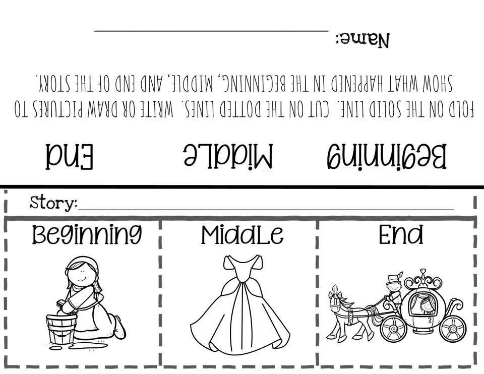Cinderella story sequencing: students fold, cut flaps and write or draw the beginning, middle and end of the tale
