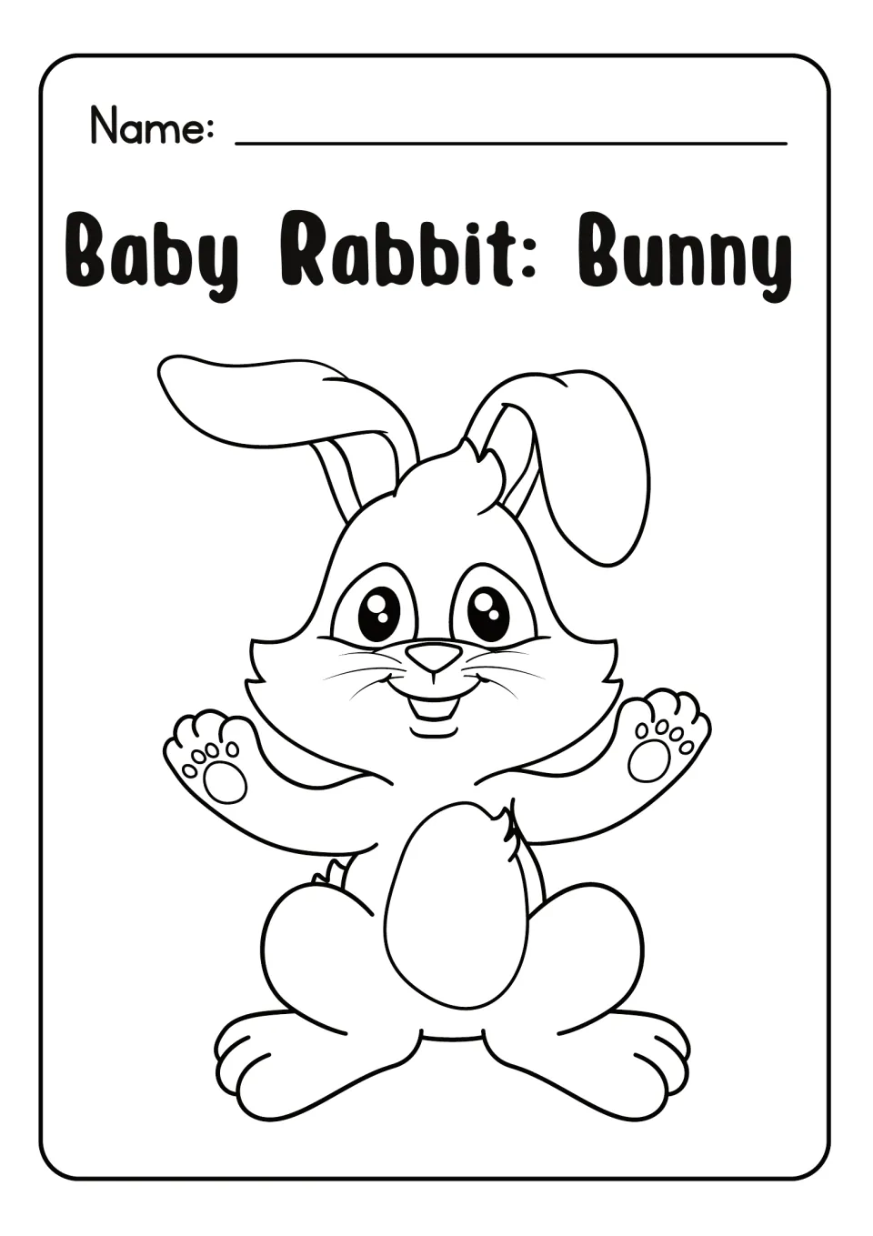 Baby Rabbit: Bunny coloring sheet: students color a smiling bunny with long ears, sitting with both paws raised